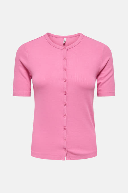 T-shirt rose à manches courtes de ONLY, avec une fine structure en côtes.