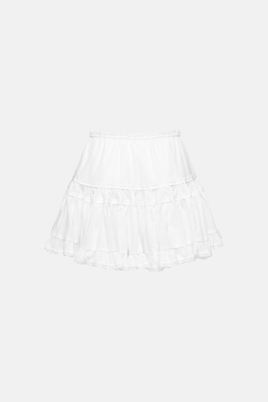 Jupe blanche ONLY® avec volants superposés et bordures en dentelle.