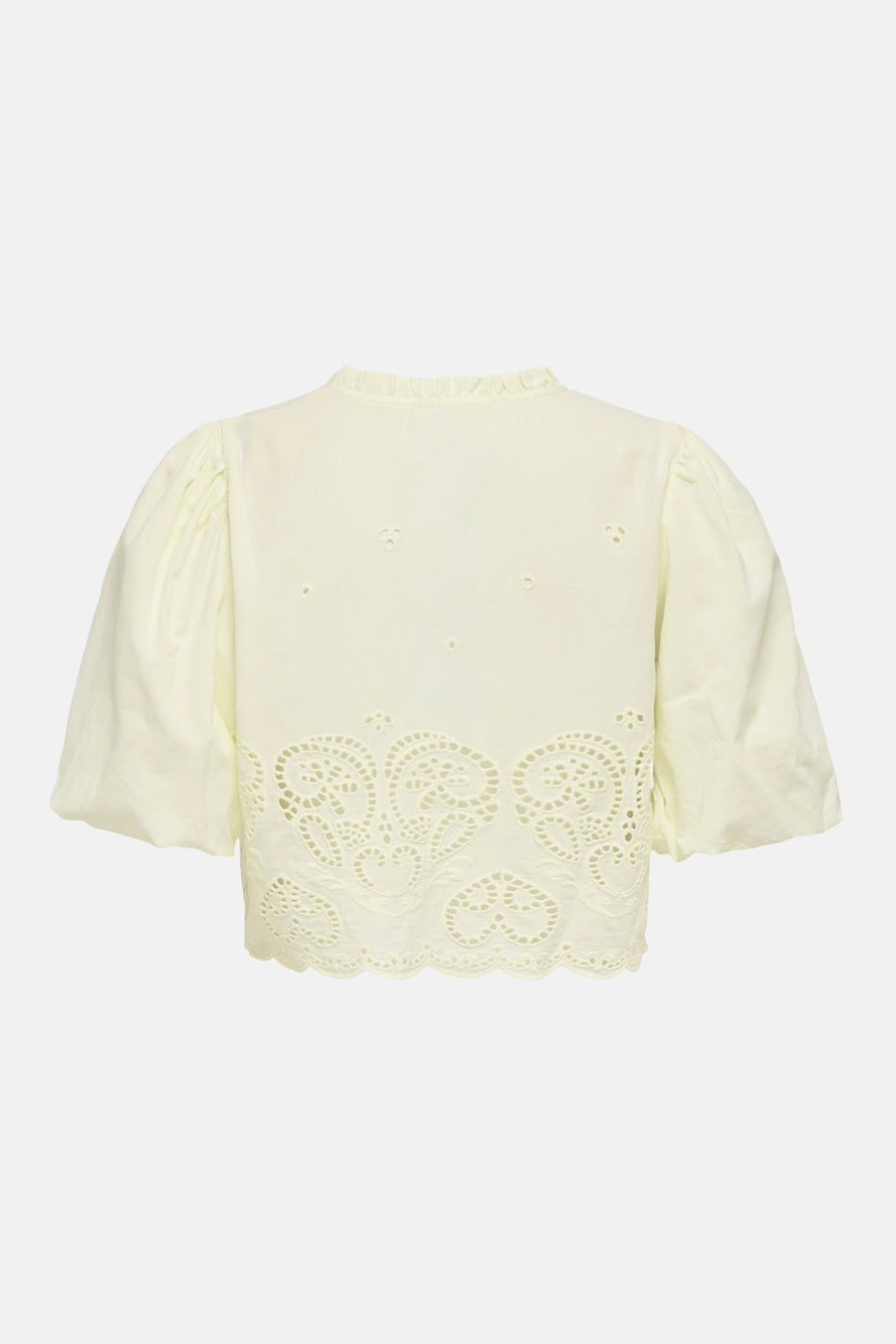Blouse écru à manches courtes ONLY®, finie avec broderie le long de l'ourlet et perforations décoratives.
