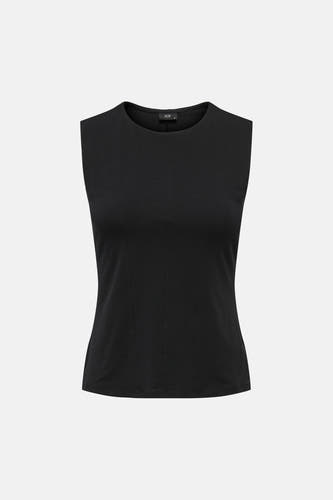 Haut noire sans manches de JDY avec col rond, coupe ajustée et coutures verticales.