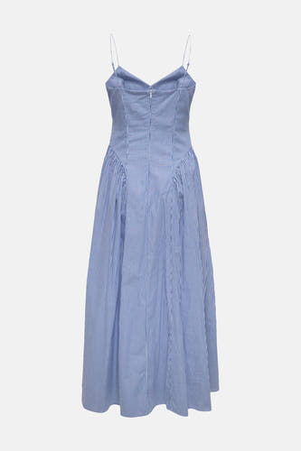 Robe sans manches rayée bleue ONLY® avec fines bretelles spaghetti, dos en V, fermeture éclair et taille plissée.