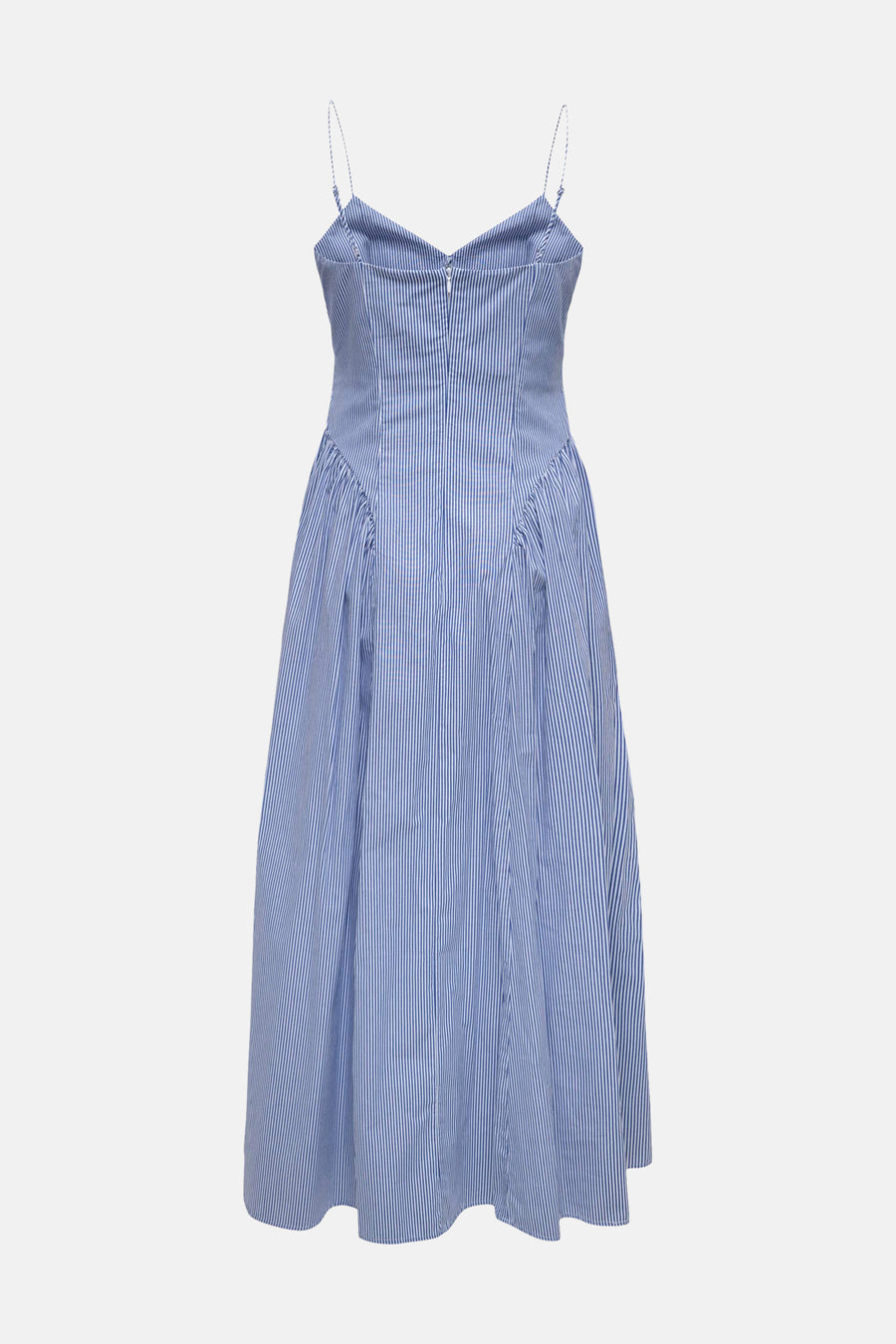 Robe sans manches rayée bleue ONLY® avec fines bretelles spaghetti, dos en V, fermeture éclair et taille plissée.