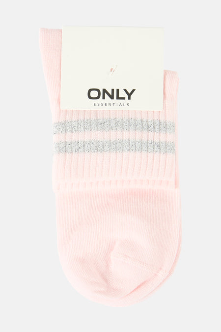 Chaussettes roses ONLY avec des rayures argentées brillantes et un revers.