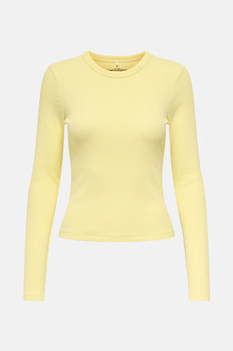 T-shirt jaune à manches longues de ONLY, avec une fine structure en côtes et un col rond.