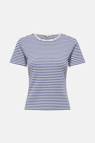 T-shirt rayé bleu avec manches courtes de ONLY, avec une fine structure en côtes.