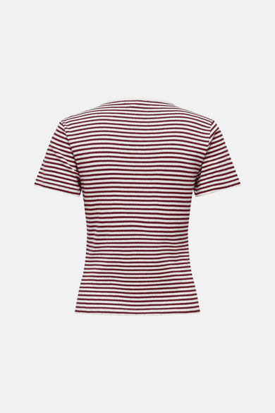 T-shirt Bordeaux à manches courtes de ONLY, avec des rayures horizontales et un bord uni.