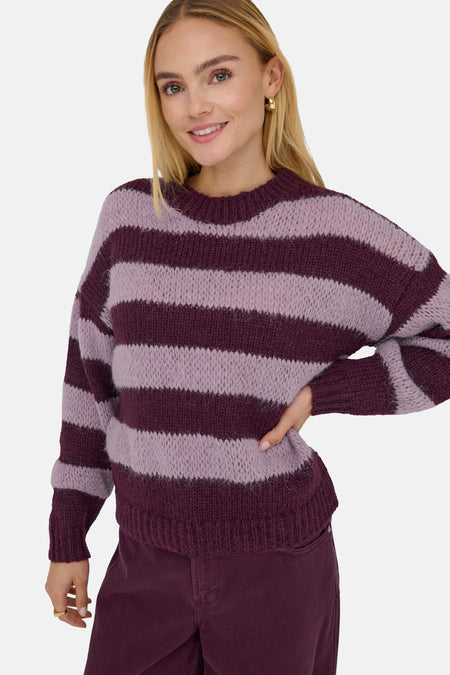 ONLCAMEL LIFE LS STRIPE O-NECK CS KNT