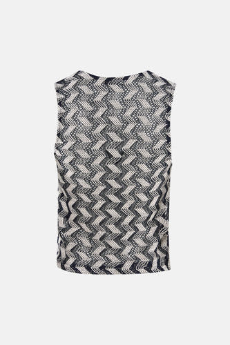 Gilet sans manches avec motif zigzag noir et blanc d'ONLY®, vu de dos.