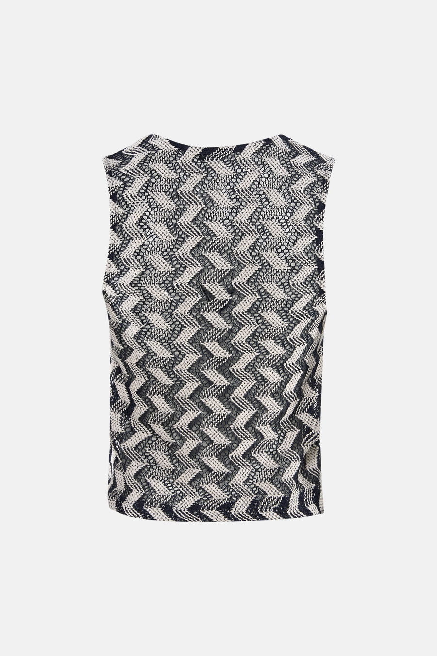Gilet sans manches avec motif zigzag noir et blanc d'ONLY®, vu de dos.