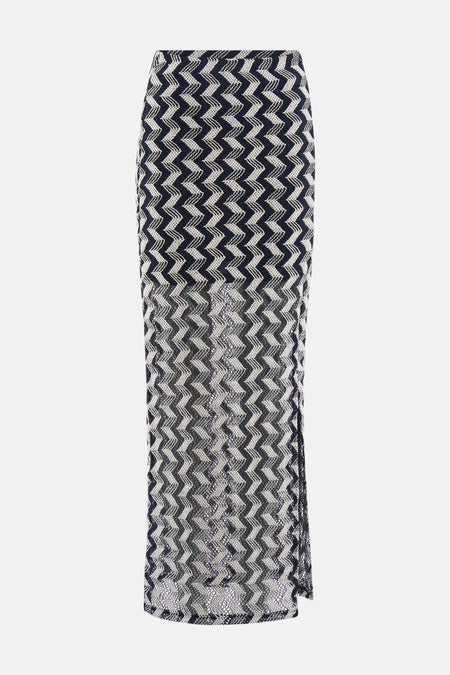 Jupe longue en maille à motif zigzag multicolore d'ONLY® avec une fente latérale.