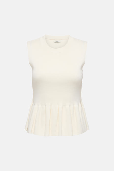Haut sans manches blanc cassé de JDY avec texture tricotée et ourlet péplum, dos.