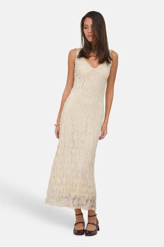 Robe longue sans manches écru d'ONLY® avec texture en dentelle et col en V.
