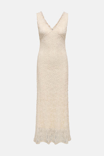 Robe sans manches écru d'ONLY® avec col en V, coupe longue et texture en dentelle florale.