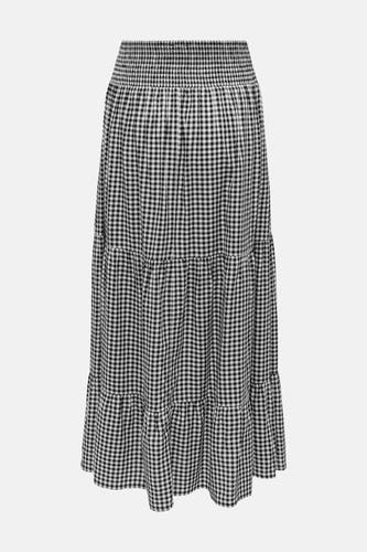 Jupe longue JDY à motif vichy noir et blanc et ourlet plissé superposé.