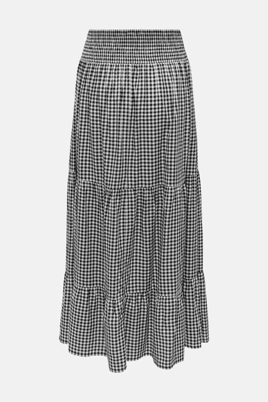 Jupe longue JDY à motif vichy noir et blanc et ourlet plissé superposé.
