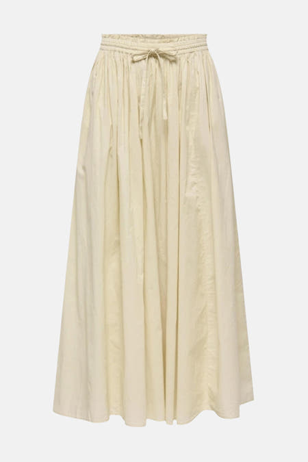 Jupe longue écru de JDY avec taille plissée et détail de nœud.