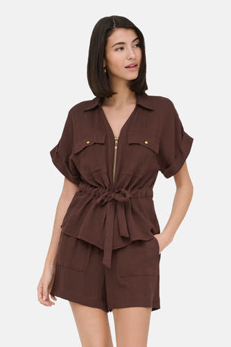 Chemise à manches courtes - brun