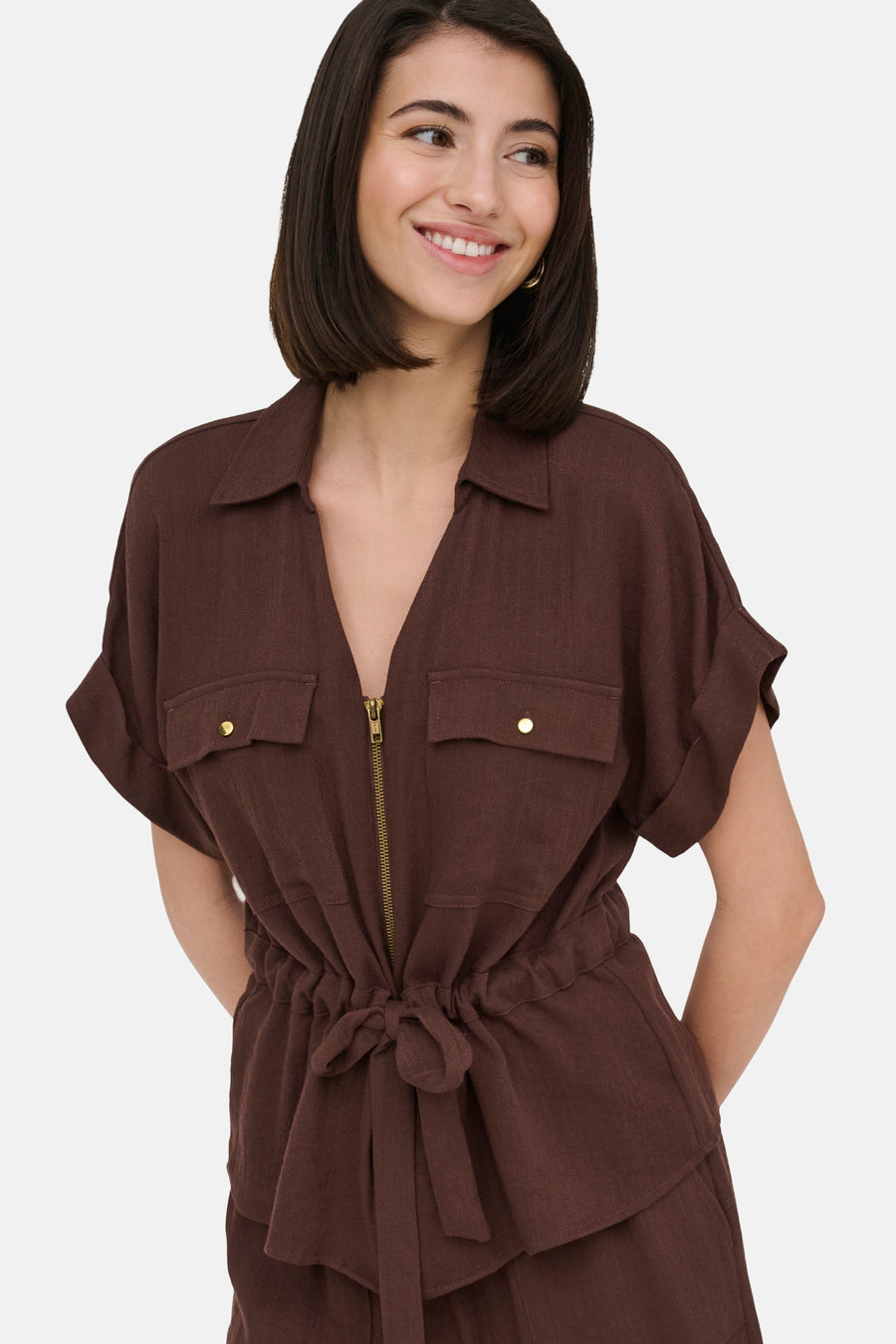 Chemise à manches courtes - brun