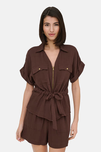 Chemise à manches courtes - brun