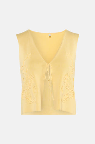 Gele gebreide gilet met bloemenrelief en strik van ONLY®, voorzijde, front view