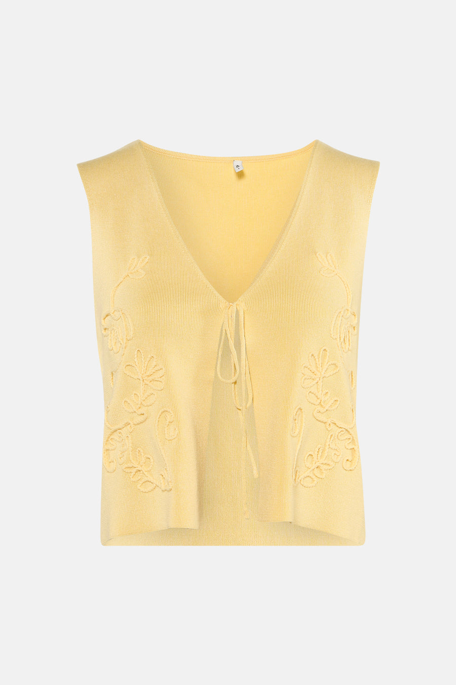 Gele gebreide gilet met bloemenrelief en strik van ONLY®, voorzijde, front view