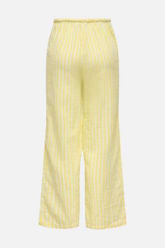 Gele gestreepte broek van ONLY® met elastische tailleband, achterkant.