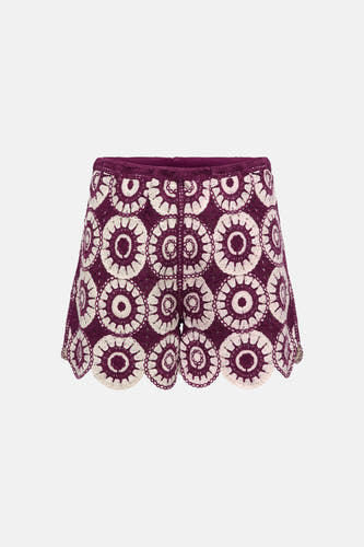 Short crochet violet et crème ONLY® avec motif rond et ourlet festonné.