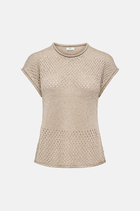 Taupe korte mouwen trui van JDY met openwork breipatroon en ronde hals, front view