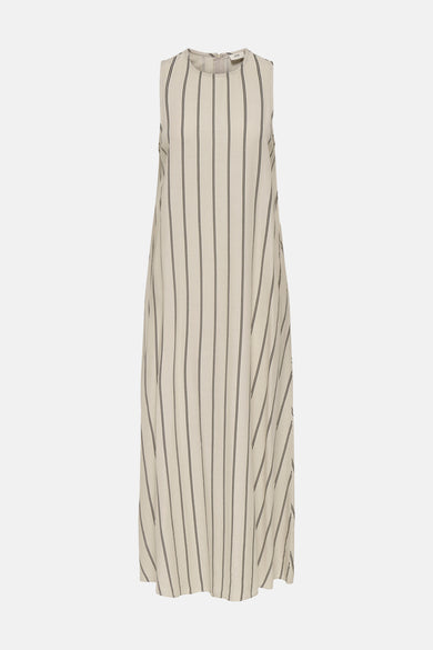 Robe sans manches écru de JDY avec rayures noires verticales et une fermeture éclair au dos.