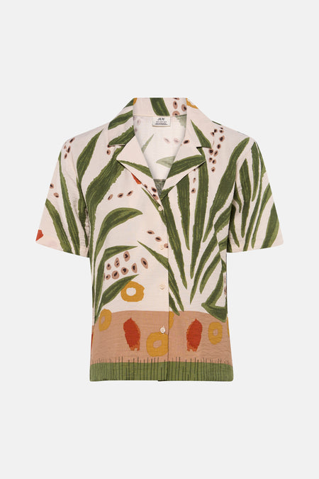 Multicolor korte mouwen overhemd van JDY met tropisch bladpatroon en knoopsluiting, voorzijde weergave