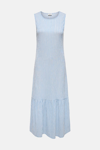 Robe sans manches à rayures bleues et blanches de JDY avec tissu texturé et volants en bas, vue arrière.