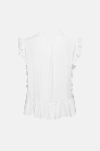 Witte mouwloze blouse van ONLY met gestructureerde stof, ruches, kraag en achterkant.