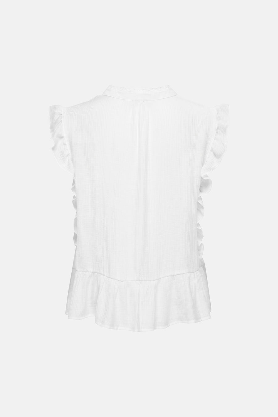 Witte mouwloze blouse van ONLY met gestructureerde stof, ruches, kraag en achterkant.