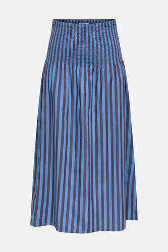 Jupe bleue de ONLY, avec des rayures verticales et une taille élastique.