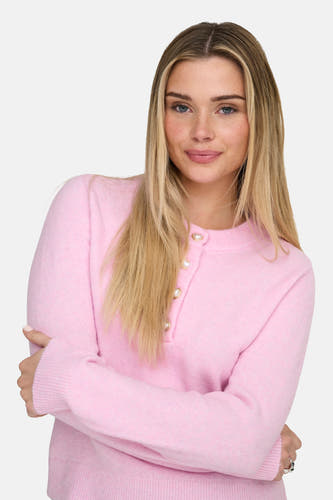 T-shirt rose avec col rond de ONLY, terminé avec des cœurs en perles et des manches longues.