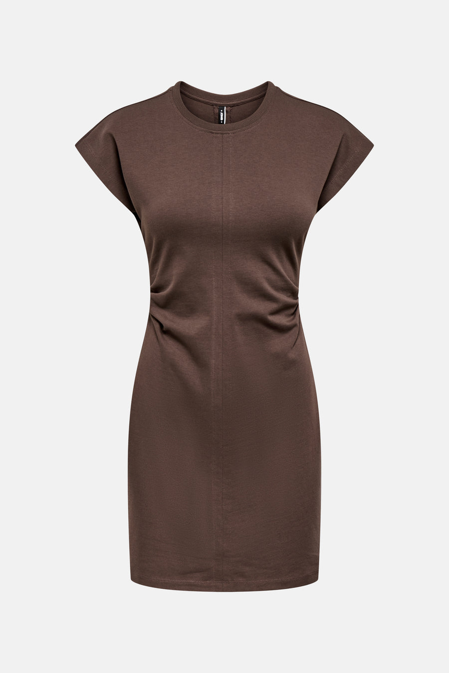 Robe marron ONLY® à manches courtes, col rond et plis subtils à la taille.