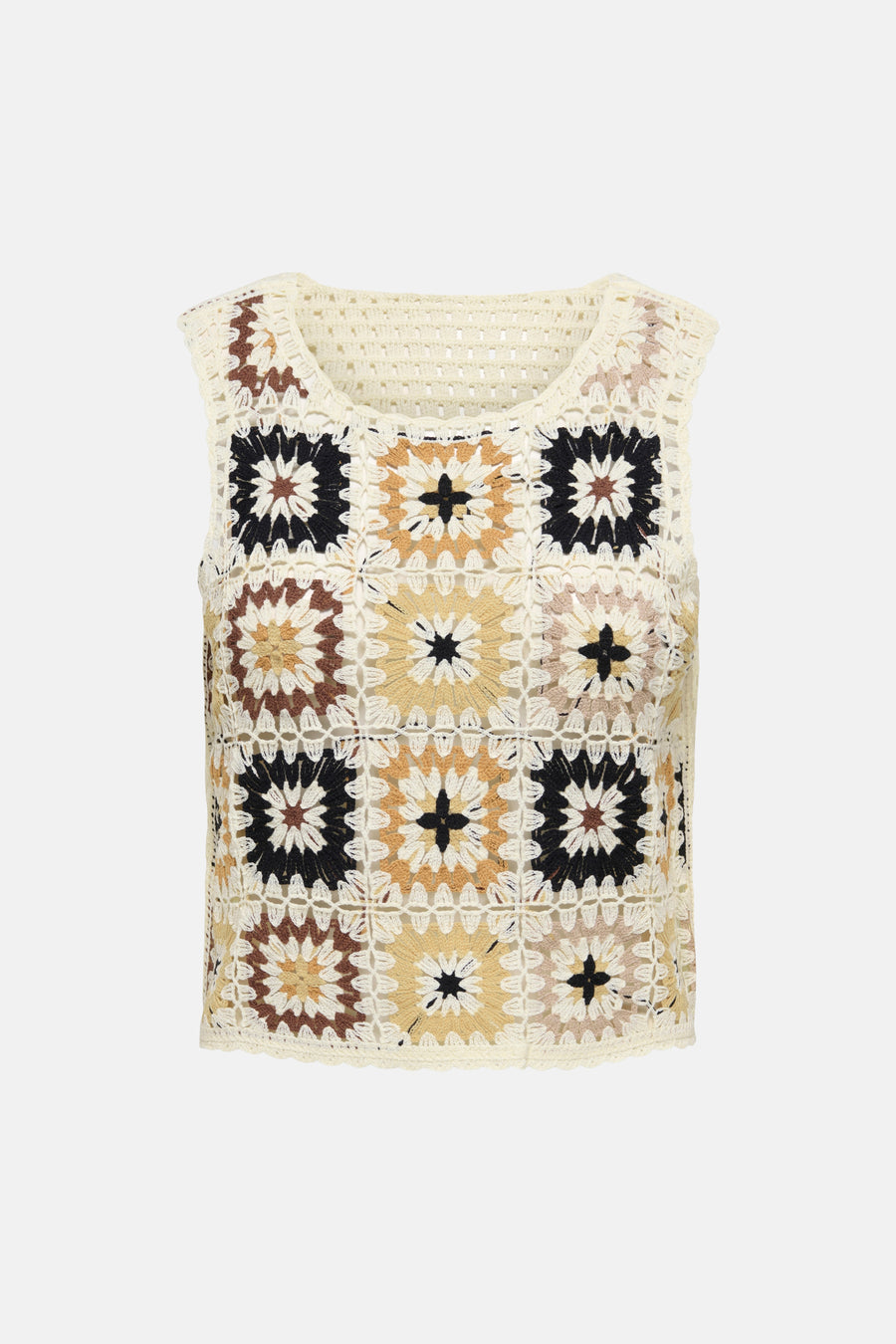 Débardeur écru de ONLY®, tricoté avec un motif ajouré au crochet, dos.