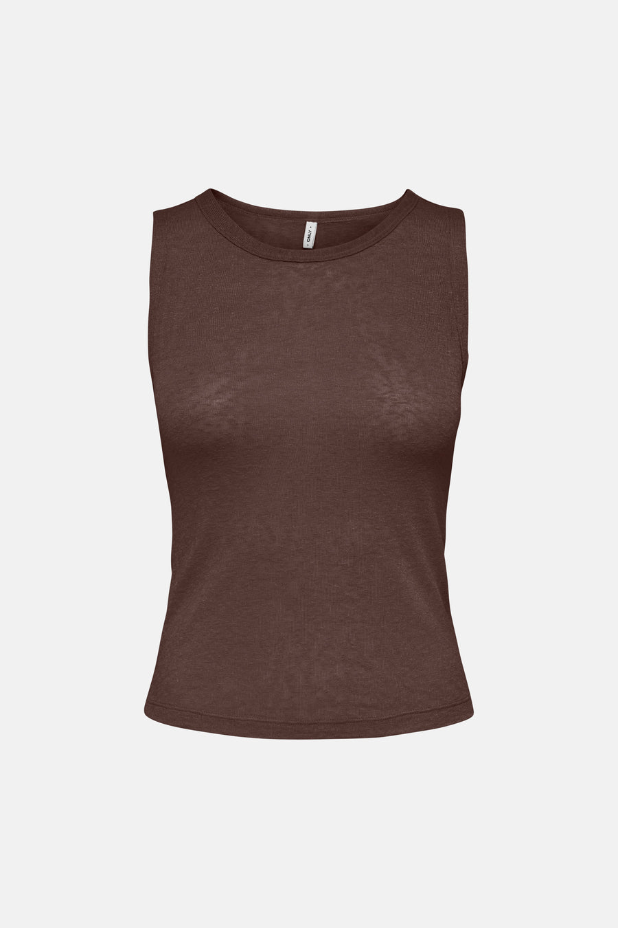 Bruine tanktop van ONLY® met ronde hals en fijne ribstructuur, vooraanzicht