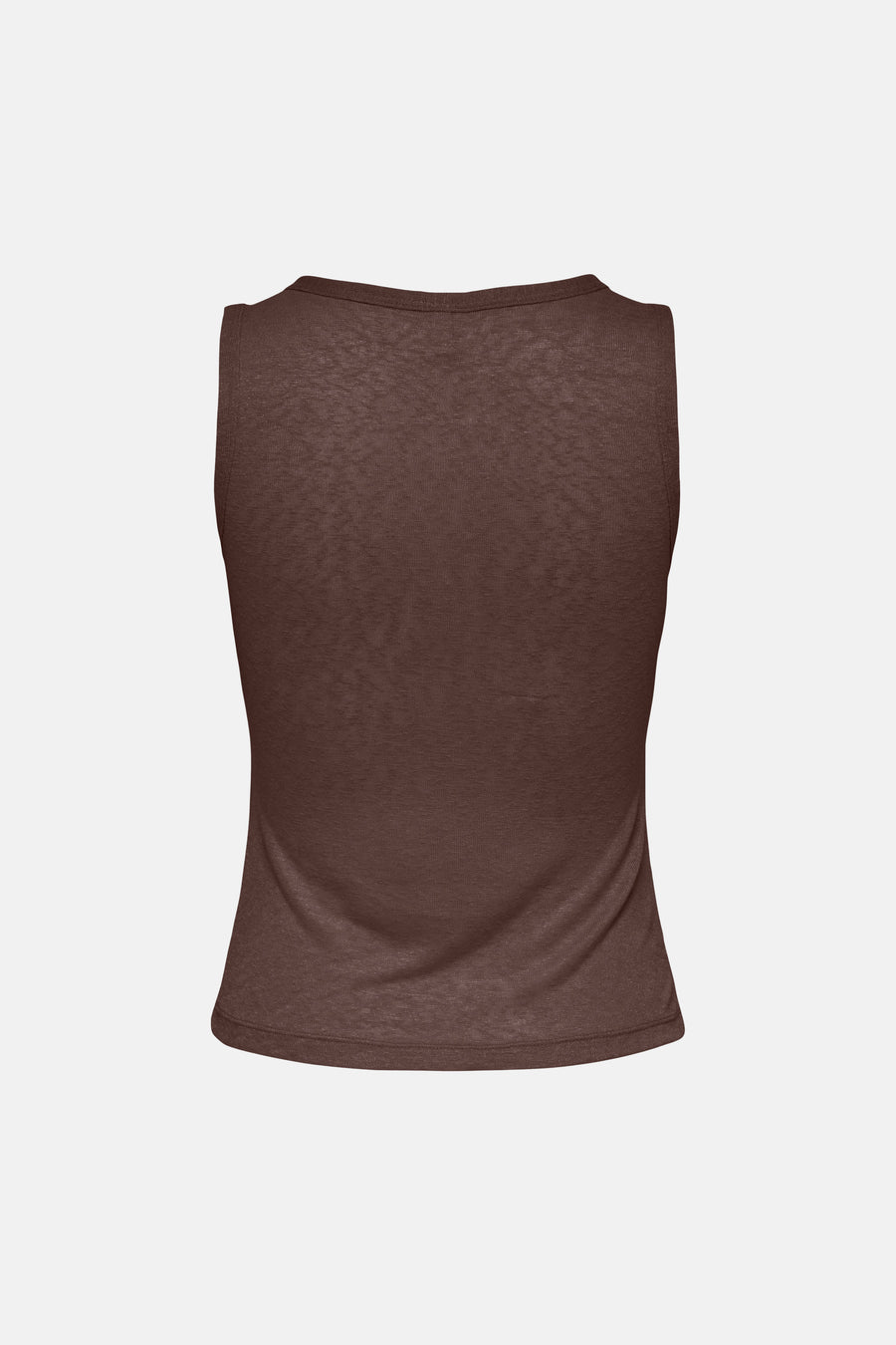 Bruine tanktop van ONLY® met ronde hals en fijne textuur, achterzijde weergegeven