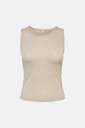 Beige tanktop van ONLY® met ronde hals en fijne ribstructuur, front view