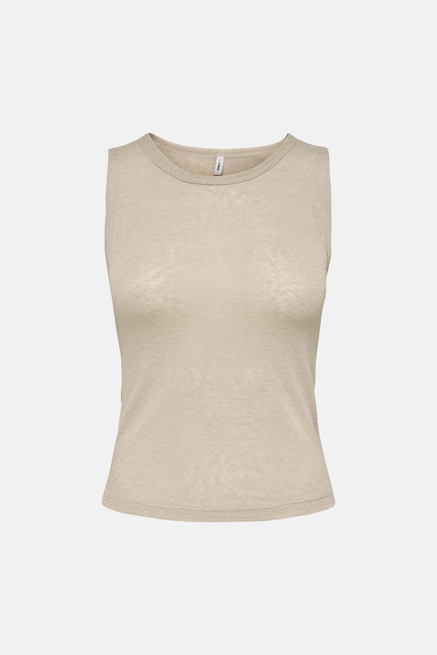 Beige tanktop van ONLY® met ronde hals en fijne ribstructuur, front view