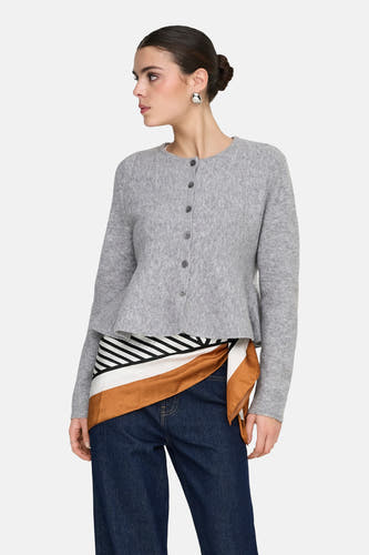 Cardigan gris de JDY, avec fermeture à boutons et coupe décontractée.