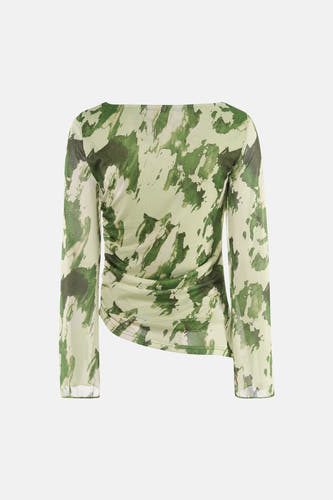 T-shirt à manches longues vert de JDY, avec motif camouflage et détail drapé sur le côté.