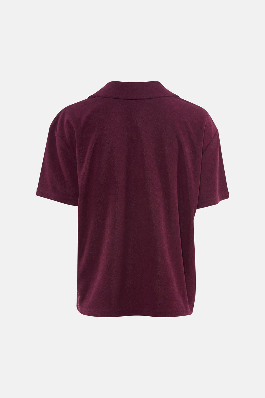 Polo violet foncé en tissu éponge doux de JDY avec manches courtes et col, vue arrière.