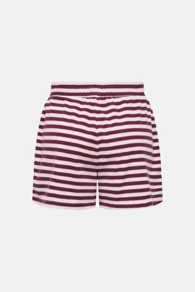 Short multicolore de JDY avec des rayures horizontales et une taille élastique.