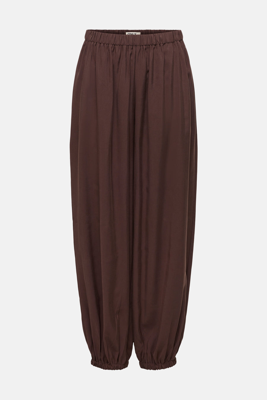 Pantalon marron ONLY® avec taille élastique et chevilles plissées, coupe ample, dos.