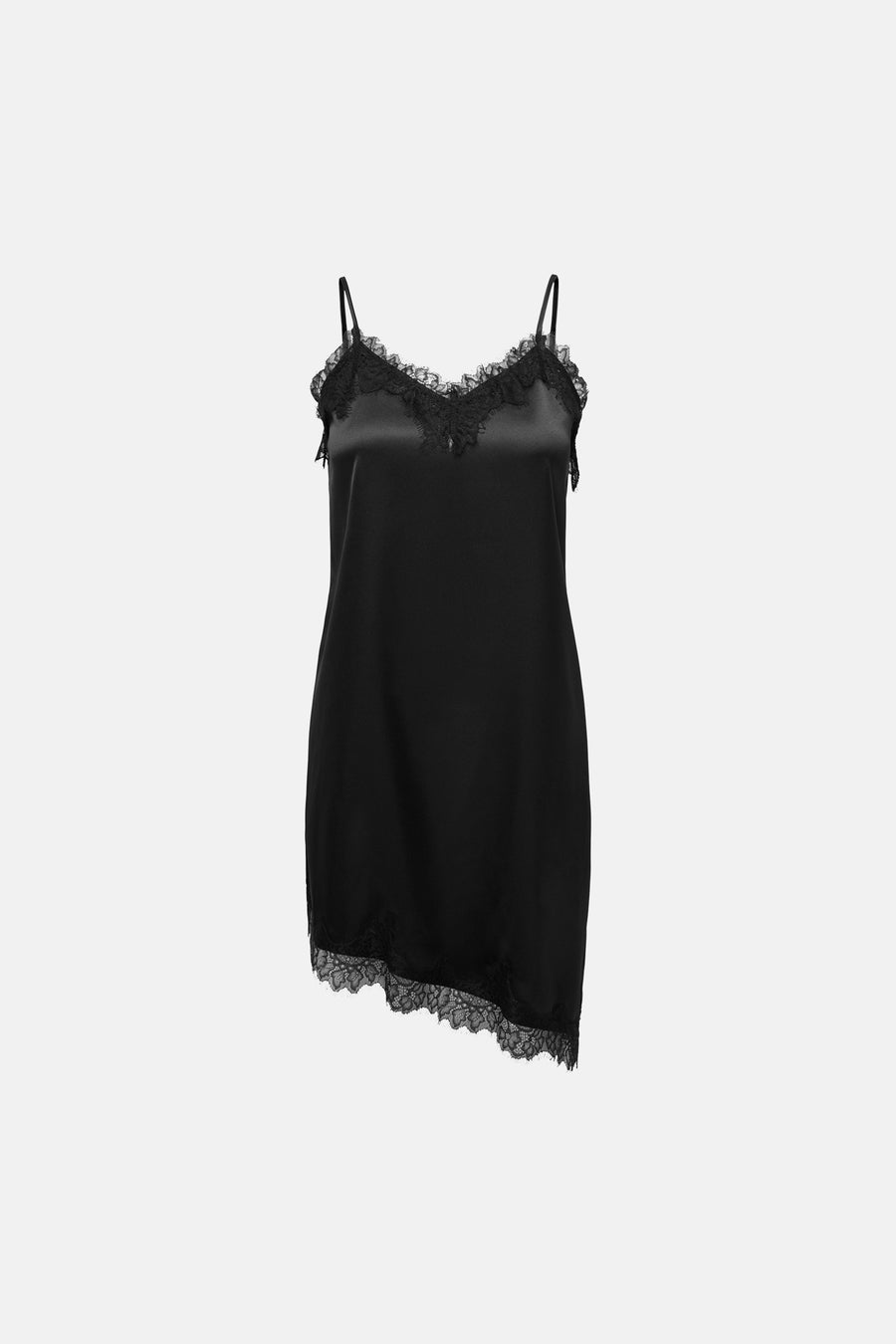 Robe noire sans manches ONLY avec détails en dentelle à l'encolure et ourlet asymétrique.