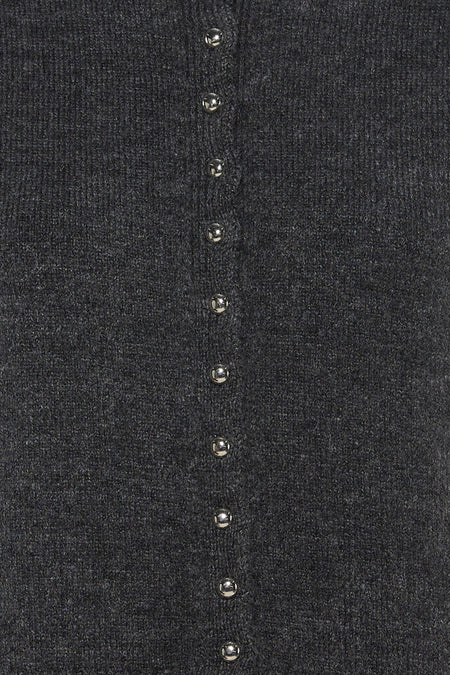 Donkergrijze melange gilet van JDY met zilveren knopen en fijne textuur, close-up voorzijde