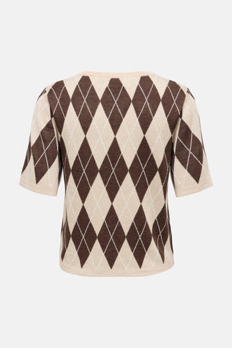 Pull multicolore à col rond de JDY, avec un motif à carreaux argyle marron.