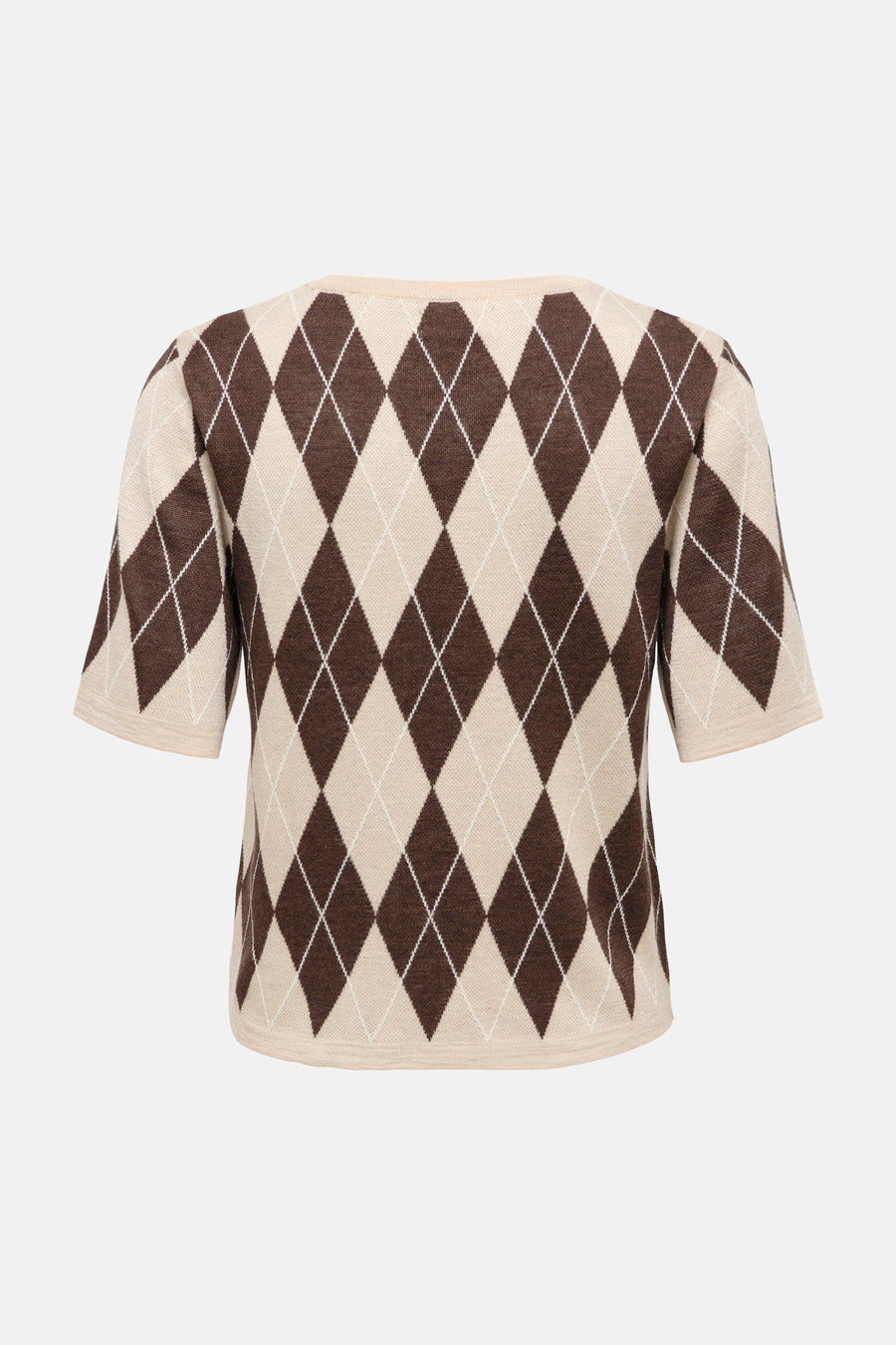 Pull multicolore à col rond de JDY, avec un motif à carreaux argyle marron.